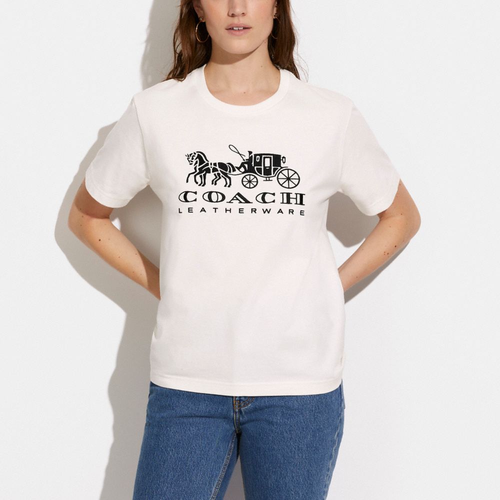 Magliette Donna Coach Horse And Carriage In Organic Cotton Bianche | ITGSU501