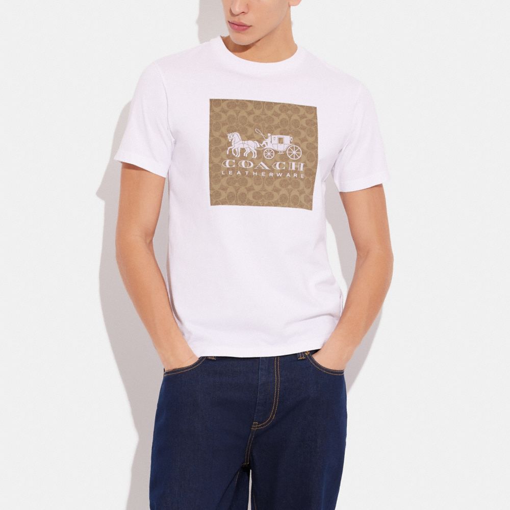 Magliette Donna Coach Signature Horse And Carriage In Organic Cotton Bianche Marroni | ITOKD507