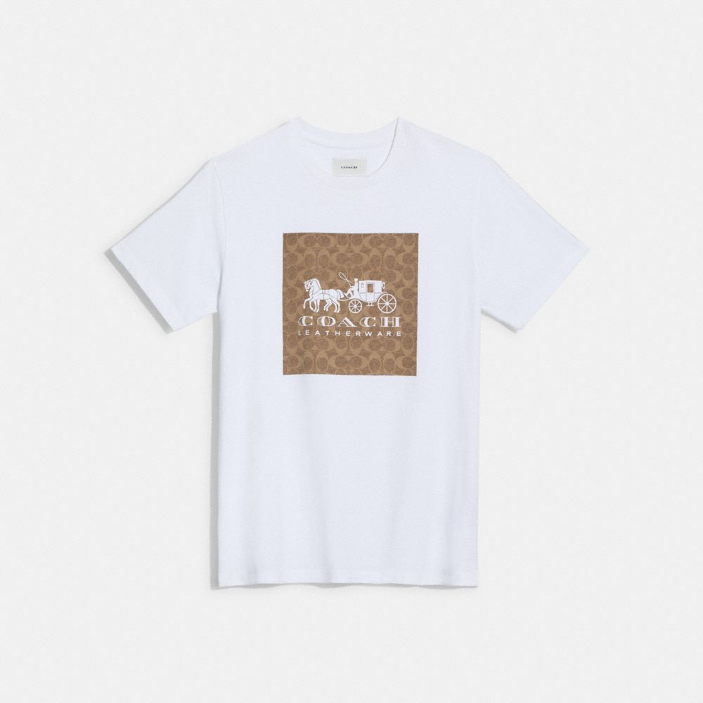 Magliette Donna Coach Signature Horse And Carriage In Organic Cotton Bianche Marroni | ITOKD507