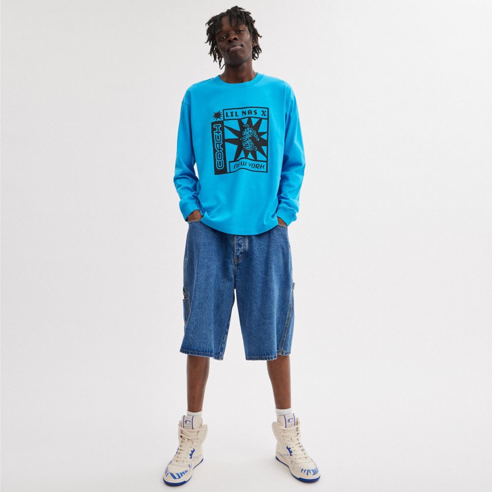 Magliette Donna Coach The Lil Nas X Drop Long Sleeve Sun Blu | ITYXH510