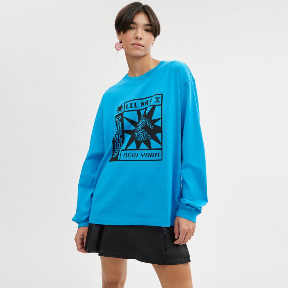 Magliette Donna Coach The Lil Nas X Drop Long Sleeve Sun Blu | ITYXH510