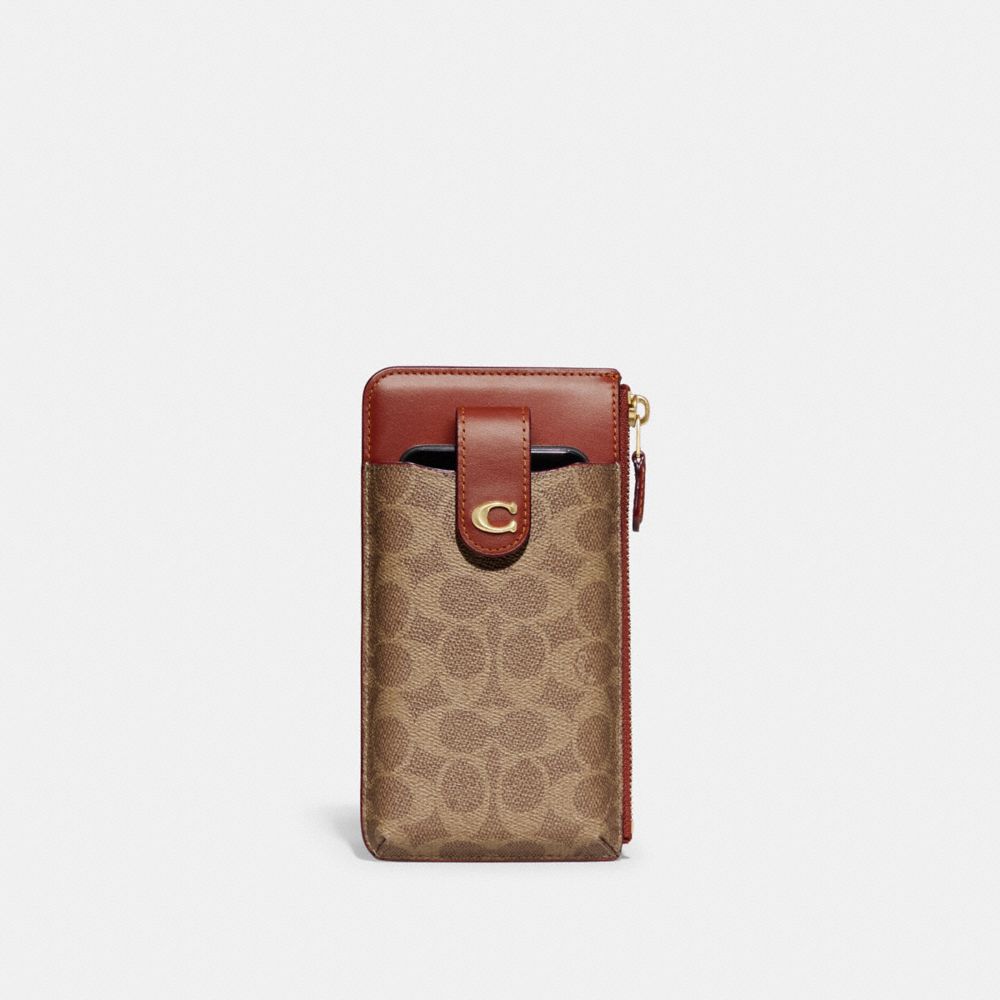 Portafoglio Donna Coach Essential Phone In Signature Canvas Marroni Rosse | ITPJX974