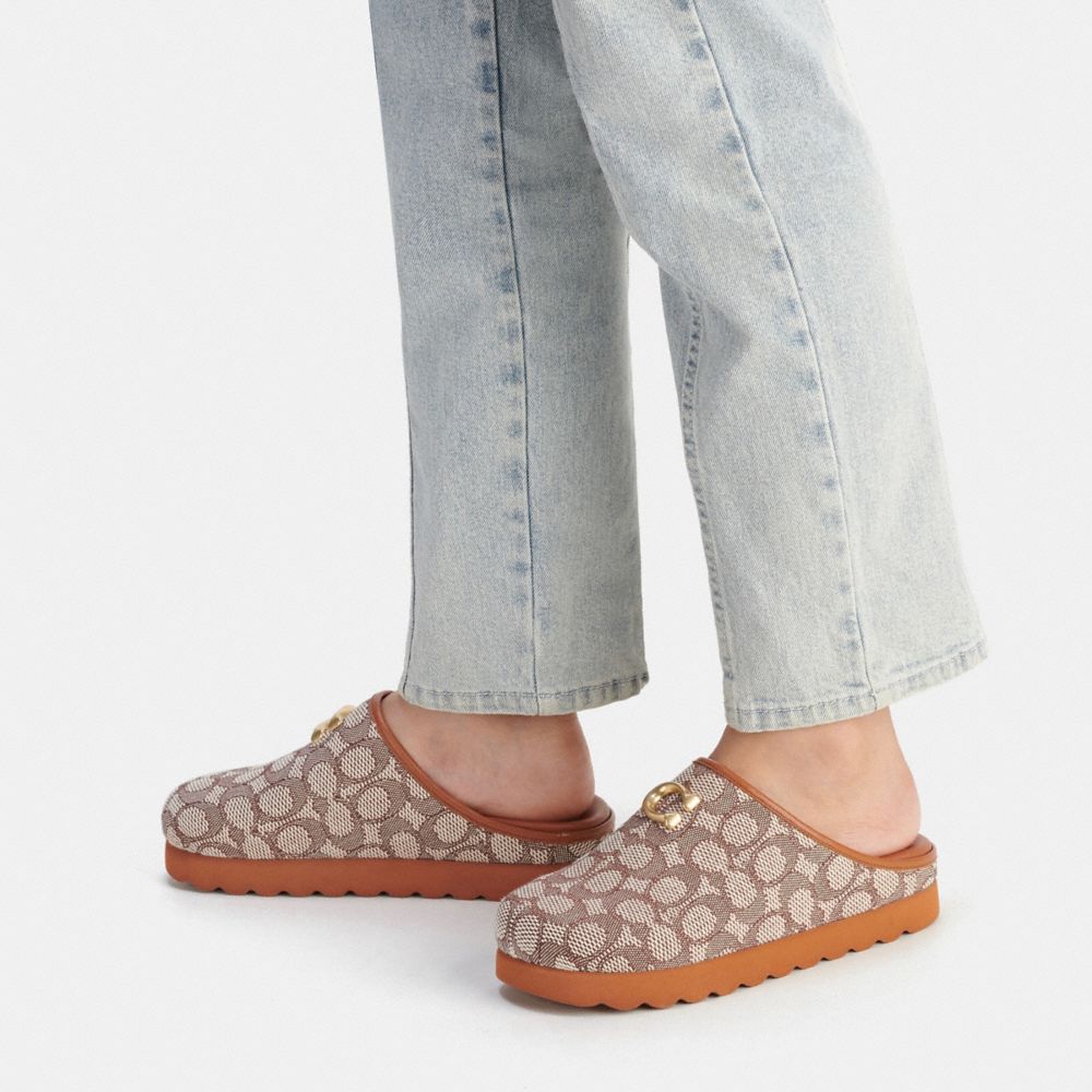 Sandali Donna Coach Hadley Slipper In Signature Textile Jacquard Marroni Grigie | ITAHJ349