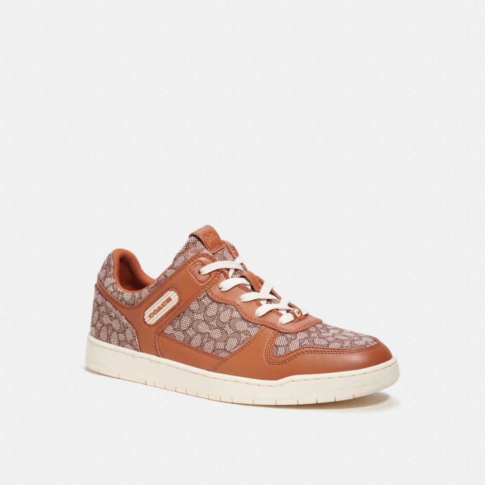 Sneakers Uomo Coach C201 In Micro Signature Jacquard Grigie Marroni | ITBEU123