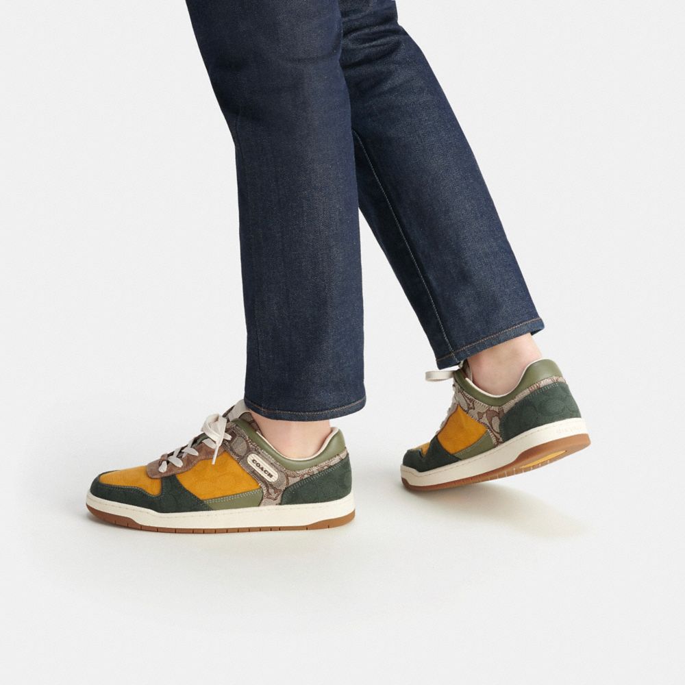 Sneakers Uomo Coach C201 In Mixed Signature Fabric Verdi | ITNWI124