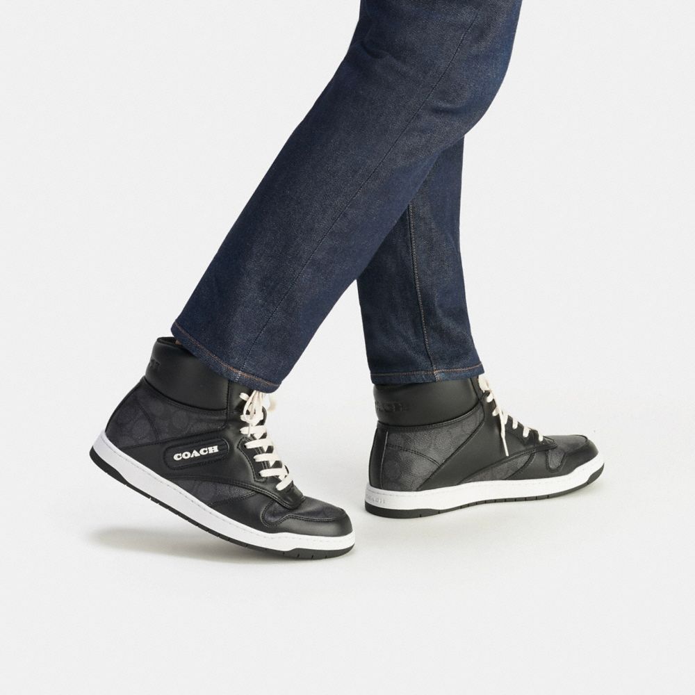 Sneakers Uomo Coach C202 High Top In Signature Canvas Grigie Nere | ITXYG131