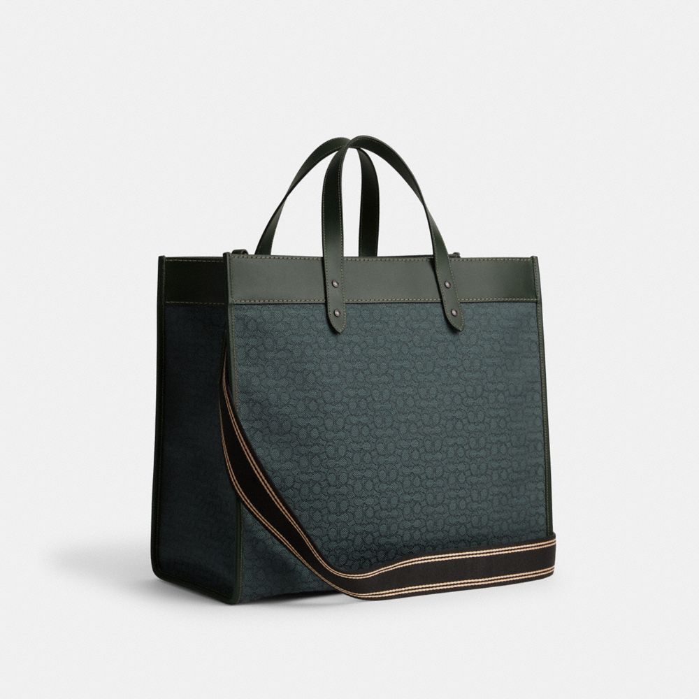 Tote Uomo Coach Field 40 In Micro Signature Jacquard Verdi | ITCTP234