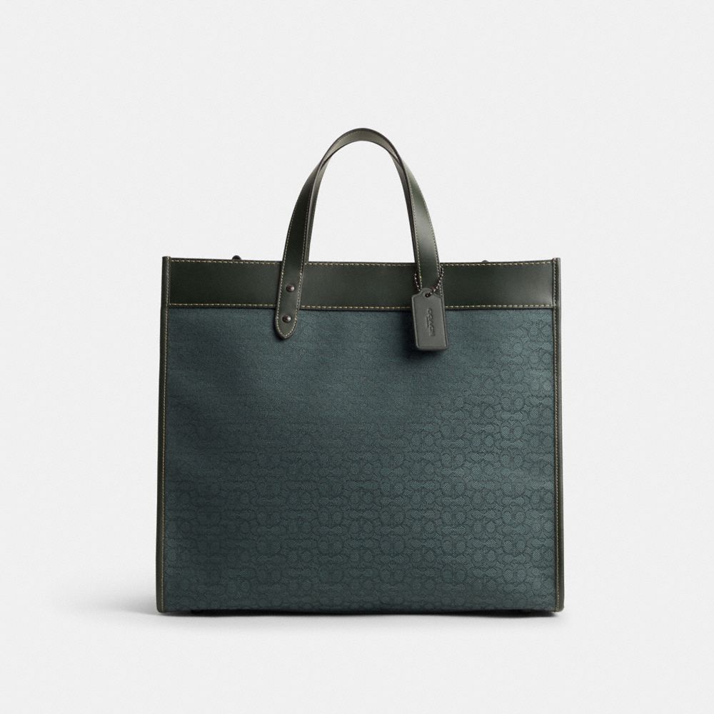 Tote Uomo Coach Field 40 In Micro Signature Jacquard Verdi | ITCTP234