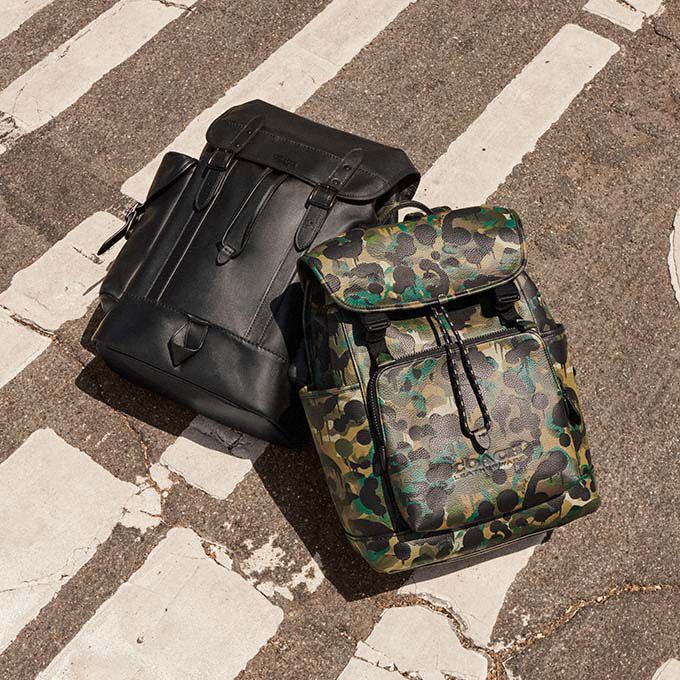 Zaino Uomo Coach League Flap With Camo Print Nere Verdi Blu | ITAHV193