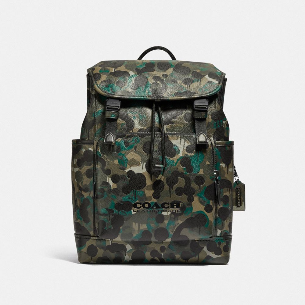 Zaino Uomo Coach League Flap With Camo Print Nere Verdi Blu | ITAHV193